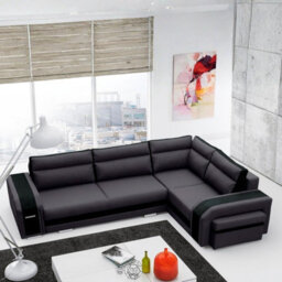 Assan Corner Sofa Bed With Ottoman Wooden Frame Wave Spring Foam Loose Pillows Dark Grey And Black Right Side - thumbnail 3