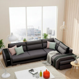 Assan Corner Sofa Bed With Ottoman Wooden Frame Wave Spring Foam Loose Pillows Dark Grey And Black Right Side - thumbnail 2