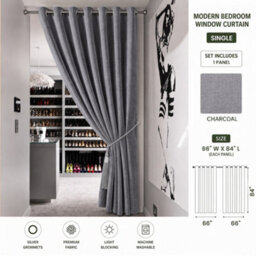 Aspire Homeware Charcoal Linen 100% Blackout Curtain-Thermal Eyelet Room Darkening Single Panel Door Curtain (W)168Cm X (D)213Cm - thumbnail 7