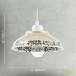 Happy Homewares Cream Gloss Ceramic Pendant Light Shade With Navy Blue Floral Design - thumbnail 7