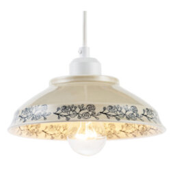 Happy Homewares Cream Gloss Ceramic Pendant Light Shade With Navy Blue Floral Design - thumbnail 2