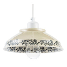 Happy Homewares Cream Gloss Ceramic Pendant Light Shade With Navy Blue Floral Design