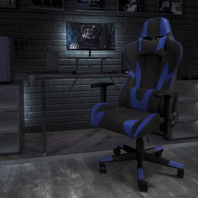 Fwstyle Black & Blue Reclining Gaming Chair Faux Leather With Adjustable Height, Lumbar & Headrest Support - image 1