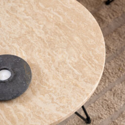 Furniture To Go Prunus Round Side Table In Matt Beige And Black Coated Steel Base 55X41.4Cm - thumbnail 5