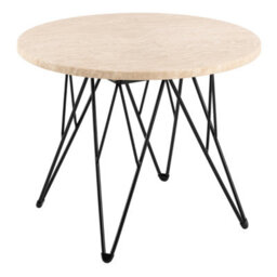 Furniture To Go Prunus Round Side Table In Matt Beige And Black Coated Steel Base 55X41.4Cm