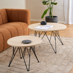 Furniture To Go Prunus Round Side Table In Matt Beige And Black Coated Steel Base 55X41.4Cm - thumbnail 4