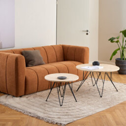 Furniture To Go Prunus Round Side Table In Matt Beige And Black Coated Steel Base 55X41.4Cm - thumbnail 3