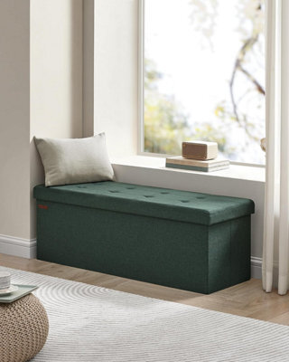 Songmics Foldable Storage Bench, Padded Chest With Lid, Ideal For Bedroom, Living Room, Hallway, Retro Green - image 1