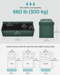 Songmics Foldable Storage Bench, Padded Chest With Lid, Ideal For Bedroom, Living Room, Hallway, Retro Green - thumbnail 2
