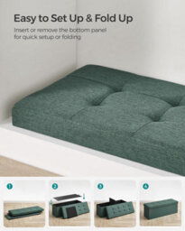 Songmics Foldable Storage Bench, Padded Chest With Lid, Ideal For Bedroom, Living Room, Hallway, Retro Green - thumbnail 5