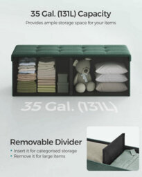 Songmics Foldable Storage Bench, Padded Chest With Lid, Ideal For Bedroom, Living Room, Hallway, Retro Green - thumbnail 4