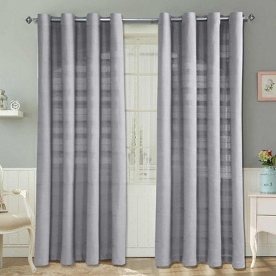 "Homescapes Cotton Rajput Ribbed Silver Grey Curtain Pair, 54 X 54""" - image 1