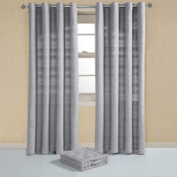 "Homescapes Cotton Rajput Ribbed Silver Grey Curtain Pair, 54 X 54""" - thumbnail 3
