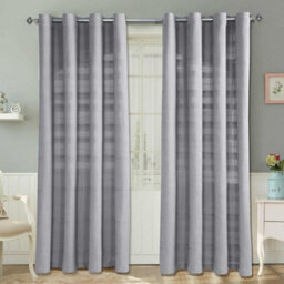"Homescapes Cotton Rajput Ribbed Silver Grey Curtain Pair, 54 X 54"""