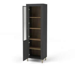Arte Mossa Contemporary Tall Display Cabinet In Black & Oak - W600mm X H1940mm X D400mm - thumbnail 3