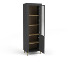 Arte Mossa Contemporary Tall Display Cabinet In Black & Oak - W600mm X H1940mm X D400mm - thumbnail 2