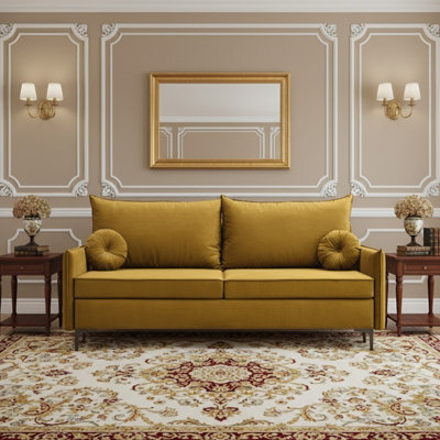 Leon M 3 Seater Upholstered Sofa Bed With Storage Pull Out Sleeping Function Cushions Included Yellow - image 1