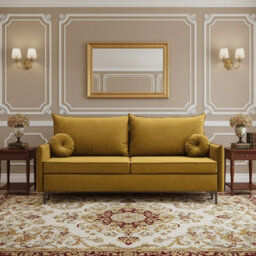 Leon M 3 Seater Upholstered Sofa Bed With Storage Pull Out Sleeping Function Cushions Included Yellow