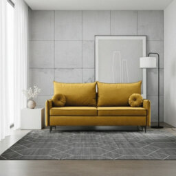 Leon M 3 Seater Upholstered Sofa Bed With Storage Pull Out Sleeping Function Cushions Included Yellow - thumbnail 2