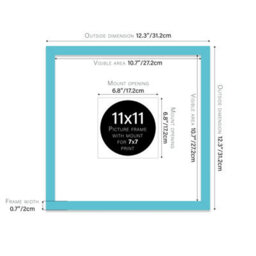 "11X11"" Turquoise Picture Frame - 11X11"" Square Frame With 7X7"" Mount For 11X11""/7X7"" Pictures Moderrn Style Thin Edge, 1 Pack" - thumbnail 2