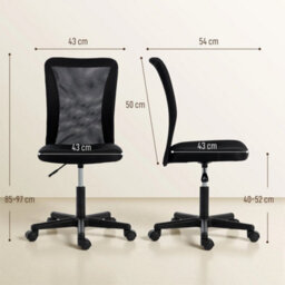 Armless Office Chair, Swivel Desk Chair W/ Adjustable Height, Black - thumbnail 2