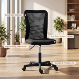 Armless Office Chair, Swivel Desk Chair W/ Adjustable Height, Black - thumbnail 5