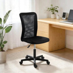 Armless Office Chair, Swivel Desk Chair W/ Adjustable Height, Black - thumbnail 6