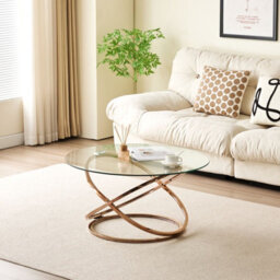 Comfy Living Round Abstract Tempered Glass Coffee Table Chrome Effect Frame In Gold - thumbnail 1