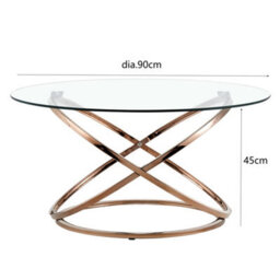 Comfy Living Round Abstract Tempered Glass Coffee Table Chrome Effect Frame In Gold - thumbnail 2