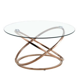 Comfy Living Round Abstract Tempered Glass Coffee Table Chrome Effect Frame In Gold - thumbnail 5