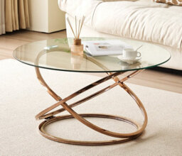 Comfy Living Round Abstract Tempered Glass Coffee Table Chrome Effect Frame In Gold - thumbnail 3