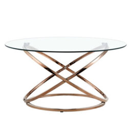 Comfy Living Round Abstract Tempered Glass Coffee Table Chrome Effect Frame In Gold - thumbnail 4