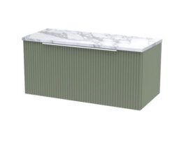Balterley Tixall Fluted 1 Drawer Wall Hung Vanity Unit With Laminate Worktop, Satin Green, 800mm