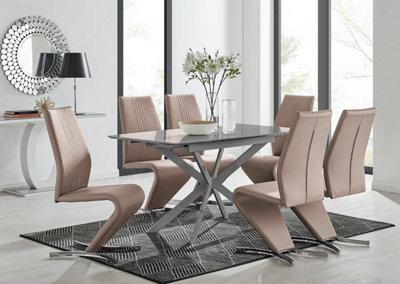 Furniturebox Uk Lira 100Cm Grey Metal Extending Dining Table & 6 Cappuccino Willow Chairs - image 1