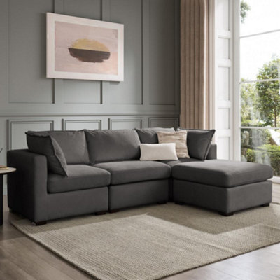 Home Detail Aster 4 Seater Sofa With Footstool, Dark Grey Linen - image 1