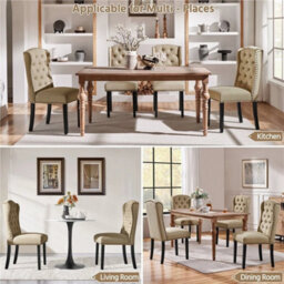Khaki Dining Chairs Set Of 2 Button Tufted Upholstered Dining Chairs With Wing Design - thumbnail 5