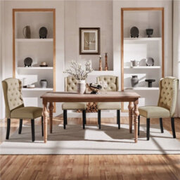 Khaki Dining Chairs Set Of 2 Button Tufted Upholstered Dining Chairs With Wing Design - thumbnail 3