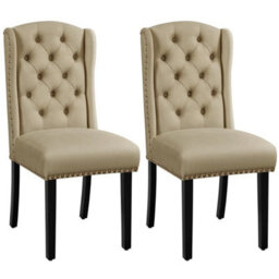 Khaki Dining Chairs Set Of 2 Button Tufted Upholstered Dining Chairs With Wing Design - thumbnail 1