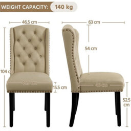 Khaki Dining Chairs Set Of 2 Button Tufted Upholstered Dining Chairs With Wing Design - thumbnail 2