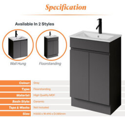 Plum&clay Romeo Matt Grey Floorstanding Vanity Unit & Basin Set (W)500mm - thumbnail 4