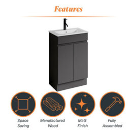 Plum&clay Romeo Matt Grey Floorstanding Vanity Unit & Basin Set (W)500mm - thumbnail 5