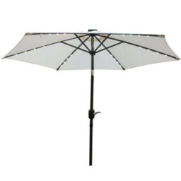 Sundaze Cream 2.5M  Round Garden Parasol Umbrella Outdoor Patio Solar Led Lights Crank Tilt With Base - thumbnail 2