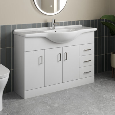 Affine Freestanding Vanity Unit Basin Sink Bathroom Storage Cabinet Gloss White 1200mm - image 1