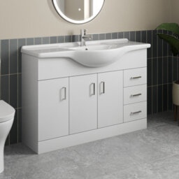 Affine Freestanding Vanity Unit Basin Sink Bathroom Storage Cabinet Gloss White 1200mm - thumbnail 1