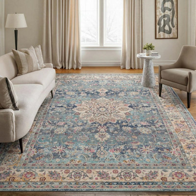 Xample Concept Looms Vintage Kashan Blue Rug 240 X 290 Cm Classic Persian Design 100% Polypropylene Low Pile 4mm Durable Area Rug - image 1