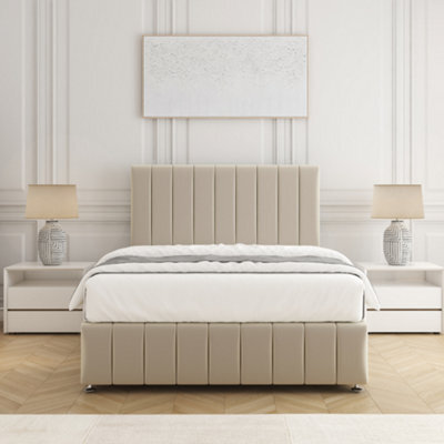 Bsspoke Sierra Divan Bed Set Cream Plush Velvet 24Inch Headboard & Footboard & Mattress No Drawers In Double King 3Ft 4Ft 6Ft - image 1