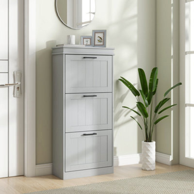 Homcom Slim Shoe Storage Cabinet With 3 Flip Drawers For Entryway, Grey - image 1