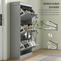 Homcom Slim Shoe Storage Cabinet With 3 Flip Drawers For Entryway, Grey - thumbnail 6