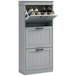 Homcom Slim Shoe Storage Cabinet With 3 Flip Drawers For Entryway, Grey - thumbnail 2