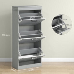 Homcom Slim Shoe Storage Cabinet With 3 Flip Drawers For Entryway, Grey - thumbnail 3